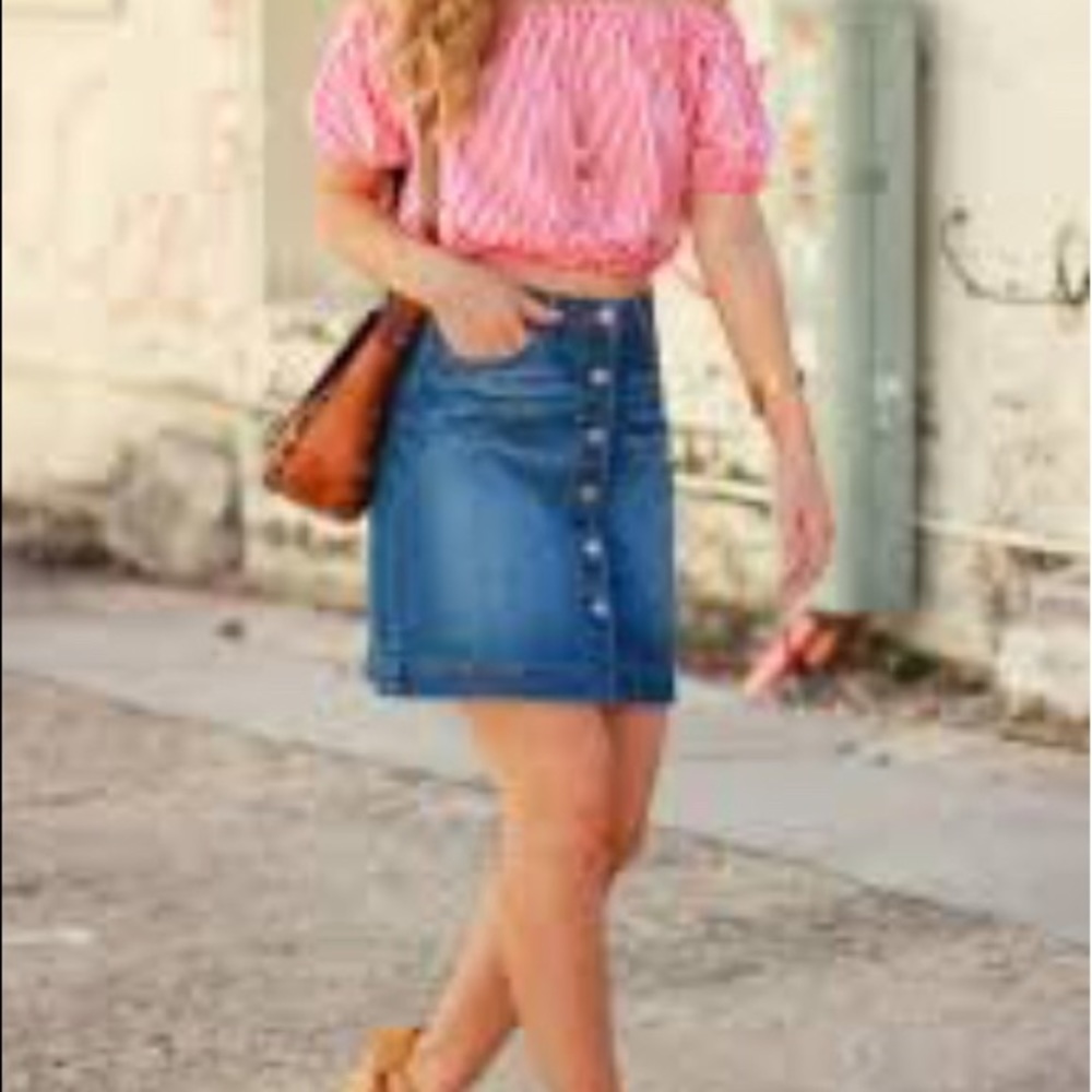 H&M Button Down Blue Jeans Skirt Size 2 NWOT